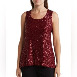 DKNY Burgundy Sequin Sleeveless Top – NWT Size M